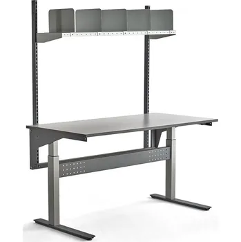 Dílenský stůl Výškově nastavitelný pracovní stůl VERVE, 200 kg, 1600x800 mm, police se zarážkami