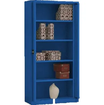 Kovová skříň se zajížděcími dveřmi, v x š x h: 1990 x 1000 x 435 mm, barva: korpusu modrá RAL5010 / dveří modrá RAL5010