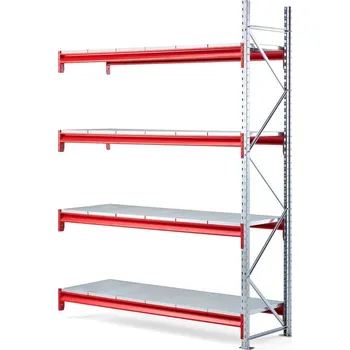 Dílenský regál Skladový regál TOUGH, přídavný, 2500x1800x600 mm, 4 plechové police