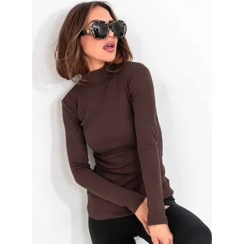 Dámský svetr Vroubkovaný dámský rolák v chocco barvě BLK119-23, VELIKOST XS/S