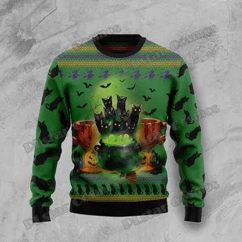 Dámský svetr Svetr s potiskem 3D kočky a nápisy CS443 Velikost: L, Barva (Varianta): Svetr 9