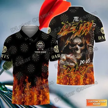 Dámské tričko Tričko darts pro hráče plameny a lebky 3D CS465 Velikost: 3XL, Barva (Varianta): Polo košile 9