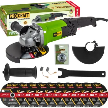 úhlová bruska Bruska úhlová Procraft PW2200ES + rychloupínací matice RM14, 10x řezný kotouč CD180x1.6 | SPW2200ES/CD180x1.6/RM14