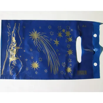 Dárková taška Igelitová PE taška vánoční kometa modrá 200x300mm(bal.100ks-cena za 1ks)