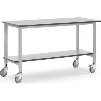 Pojízdný dílenský stůl MOTION, s policí,1500x600 mm, šedá deska HPL