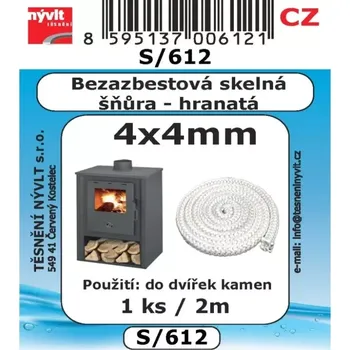 Šňůra skelná bezazbestová 4x4mm/2m hranatá S/612