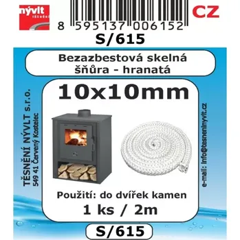 Šňůra skelná bezazbestová 10x10mm/2m hranatá S/615
