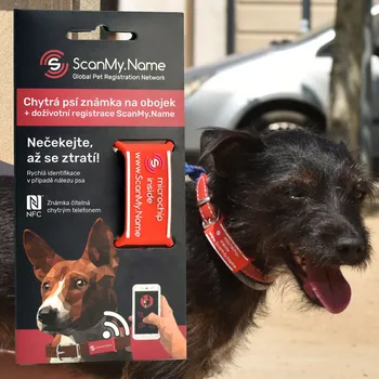 psí známka ScanMy.Name chytrá psí známka s čipem - Červená