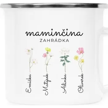 Plecháček - nerezový lem s potiskem Maminčina zahrádka se jmény jejích čtyř dětí
