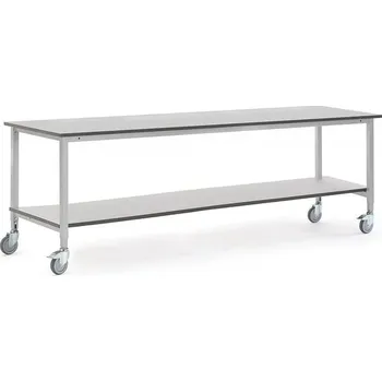 Dílenský stůl Pojízdný dílenský stůl MOTION, s policí,2500x800 mm, šedá deska HPL