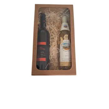 Dárkový potravinový koš Dárkové balení červené víno Frankovka a bílé víno Saphira (suché červené víno a polosuché bílé víno )