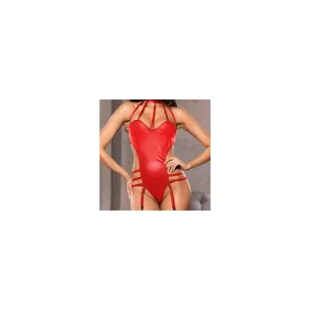 Sexy šňůrkované body vzhledu kůže s podvazky 2054 Velikost L Barva Červená bdsm-bondage-shop 08595729731202 8595729731202