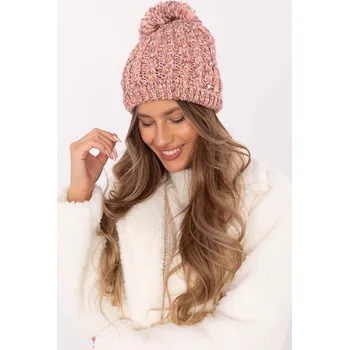 Čepice Dámská čepice se zirkony a bambulí model 3932 pudrově růžová