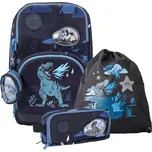 FRII OF NORWAY SET Školní batoh s pouzdrem a vakem Easy 22 L, Dinosaur Dark Blue