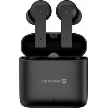Sluchátka SWISSTEN ALUPODS II Headset, bezdrátový, do uší, Bluetooth, výdrž až 4,5 hodiny, nabíjecí pouzdro, hliník, černý 54300200