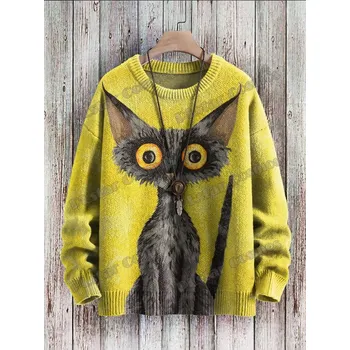 Dámský svetr Svetr s potiskem 3D kočka CS417 Velikost: 5XL, Barva (Varianta): Svetr 8