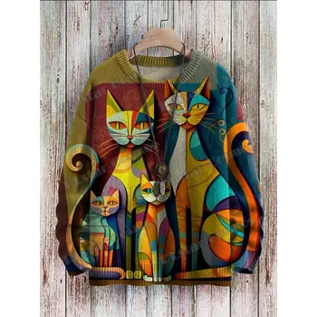 Dámský svetr Svetr s celoplošným potiskem 3D kočka CS430 Velikost: 4XL, Barva (Varianta): Svetr 14