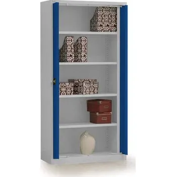 Kovová skříň se zajížděcími dveřmi, v x š x h: 1990 x 1000 x 435 mm, barva: korpusu šedá RAL7035 / dveři modrá RAL5010