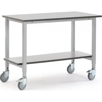 Dílenský stůl Pojízdný dílenský stůl MOTION, s policí, 1200x600 mm, šedá deska HPL