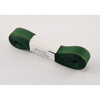 Stuha Taftové stuhy se zlatým okrajem - tmavě zelená, zlatá - šířka 0,6 cm - 4 cm 1,5 cm