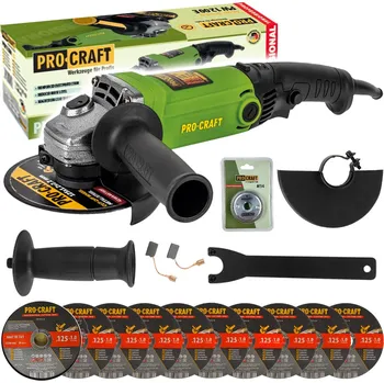 úhlová bruska Bruska úhlová Procraft PW1200E + rychloupínací matice RM14, 10x řezný kotouč CD125x1.0b v boxu | SPW1200E/CD125x1.0b/RM14