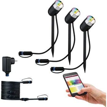 Venkovní osvětlení PAULMANN Svítidlo venkovní Plug & Shine základní sada Spot Pike 3ks ZigBee RGBW 24V 40° antracit - PAULMANN P 94284