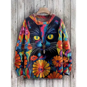 Dámský svetr Svetr s 3D potiskem kočičky CS403 Velikost: 5XL, Barva (Varianta): Svetr 6