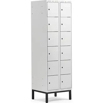 Šatní skříň Boxová šatní skříň CLASSIC, s nohami, 2 sekce, 12 boxů, 1940x600x550 mm, šedé dveře