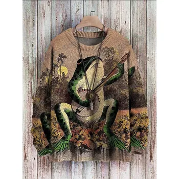 Dámský svetr Svetr s celoplošným potiskem 3D frog žába zvířátka CS429 Velikost: XS, Barva (Varianta): Svetr 1