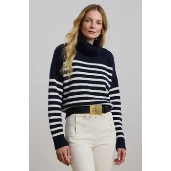 Dámský svetr Vlněný svetr Lauren Ralph Lauren dámský, tmavomodrá barva, hřejivý, s golfem, 200957456 59X, vel. M