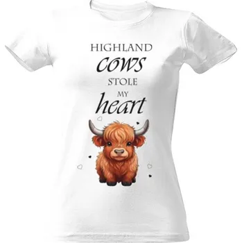 Dámské tričko Tričko s potiskem Highland cows stole my heart - černý print dámské