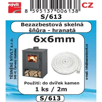 Šňůra skelná bezazbestová 6x6mm/2m hranatá S/613