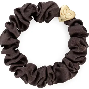 Gold Heart Silk Scrunchie Mocha
