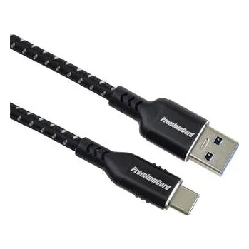 Kabel PremiumCord kabel USB-C - USB 3.0 A (USB 3.2 generation 1, 3A, 5Gbit/s) bavlněný oplet a hliníkové konektory 1,5m