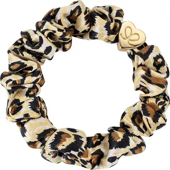 Gold Heart Silk Scrunchie Leopard