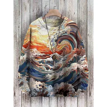 Dámský svetr Svetr s potiskem 3D retro vlny waves & Ink CS419 Velikost: M, Barva (Varianta): Svetr 9