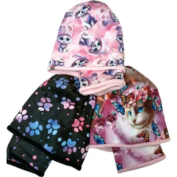 Čepice Dětské čepice s nákrčníkem , Varianta : 3- růžová s malými kočičkami
