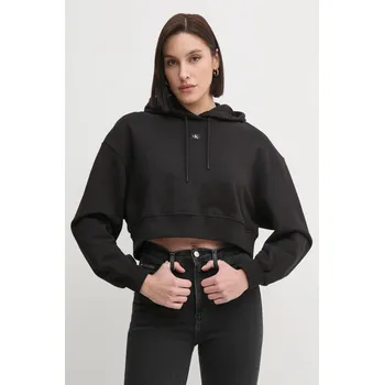 Dámská mikina Bavlněná mikina Calvin Klein Jeans dámská, černá barva, s kapucí, hladká, J20J224746 99X, vel. L