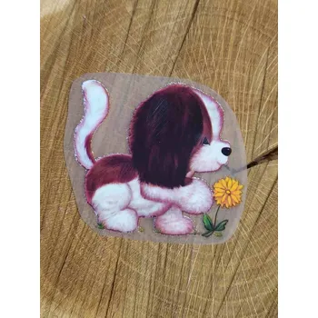 Textilní nažehlovací páska Nažehlovací obrázky pejsek s kytičkou