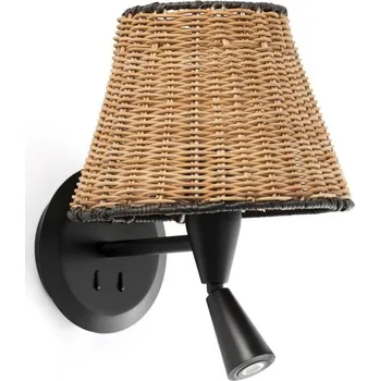 Svítidlo FARO SUMBA černá/ratan nástěnná lampa se čtecí lampičkou - FARO FARO 64309-71