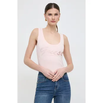 Bavlněný top Guess LOGO růžová barva, W4GP16 K1814 W4GP16.K1814 30X, vel. L