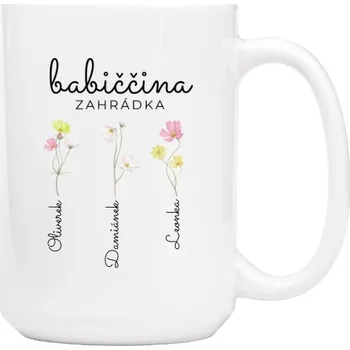 Hrnek velký s potiskem Babiččina zahrádka se jmény jejích tří vnoučat