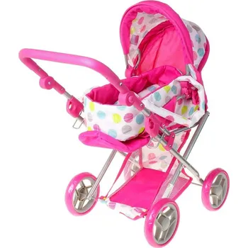 Panenka Kočárek pro panenku miminko růžovo-bílý hluboký 2v1 puntíky + Doprava ZDARMA