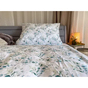 Povlečení Luxusní povlečení bavlněný satén listy kapradí - 200x220+2x50x70 cm šev uprostřed