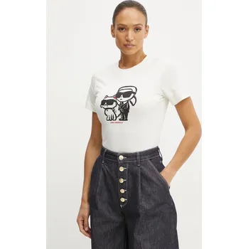 Pánské oblečení Bavlněné tričko Karl Lagerfeld IKON SKETCH A1W17129 béžová 01X, vel. XS