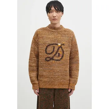 Pánský svetr Vlněný svetr Drôle de Monsieur La Maille D tressE pánský, hnědá barva, hřejivý, s pologolfem, E-PO154-WO018-BN E.PO154.WO018.BN 82X, vel. L