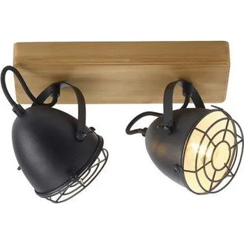 Bodové svítidlo JUSTLIGHT BEETLE Nástěnné svítidlo vintage retrolook dřevo / kov, 2-ramenné, černá - LEUCHTEN DIREKT / JUST LIGHT LD 15172-18