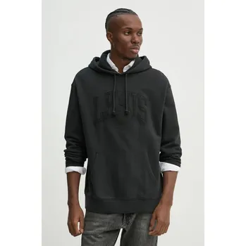 Pánská mikina Bavlněná mikina Levi's pánská, černá barva, s kapucí, melanžová 38479 99X, vel. M