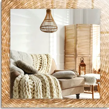 Zrcadlo Moderní Loftové zrcadlo závěsné s potiskem Pletivo z vrbového proutí 60x60 cm