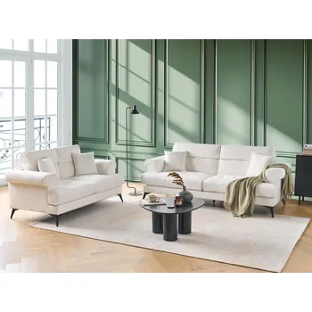 Sedací souprava Sedací souprava 2 a 3 místná buklé čalouněná pohovka bílá s nastavitelnými opěrkami hlavy moderní styl nábytek obývací pokoj Beliani